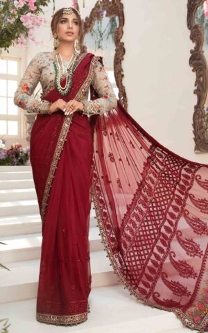Maria B Deep Red & Beige