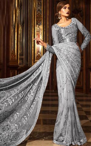 Maria B D2 Silver Saree