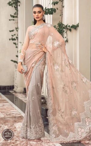 Maria - Peach & Grey Saree