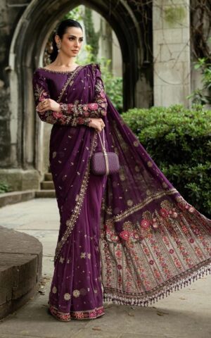 Maria B Embroidered Chiffon Saree WF-09-01-Purple